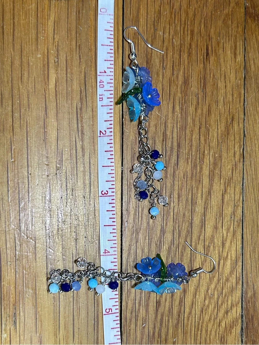 3/$25 Blue Floral Dangle Earrings with Crystal Beads